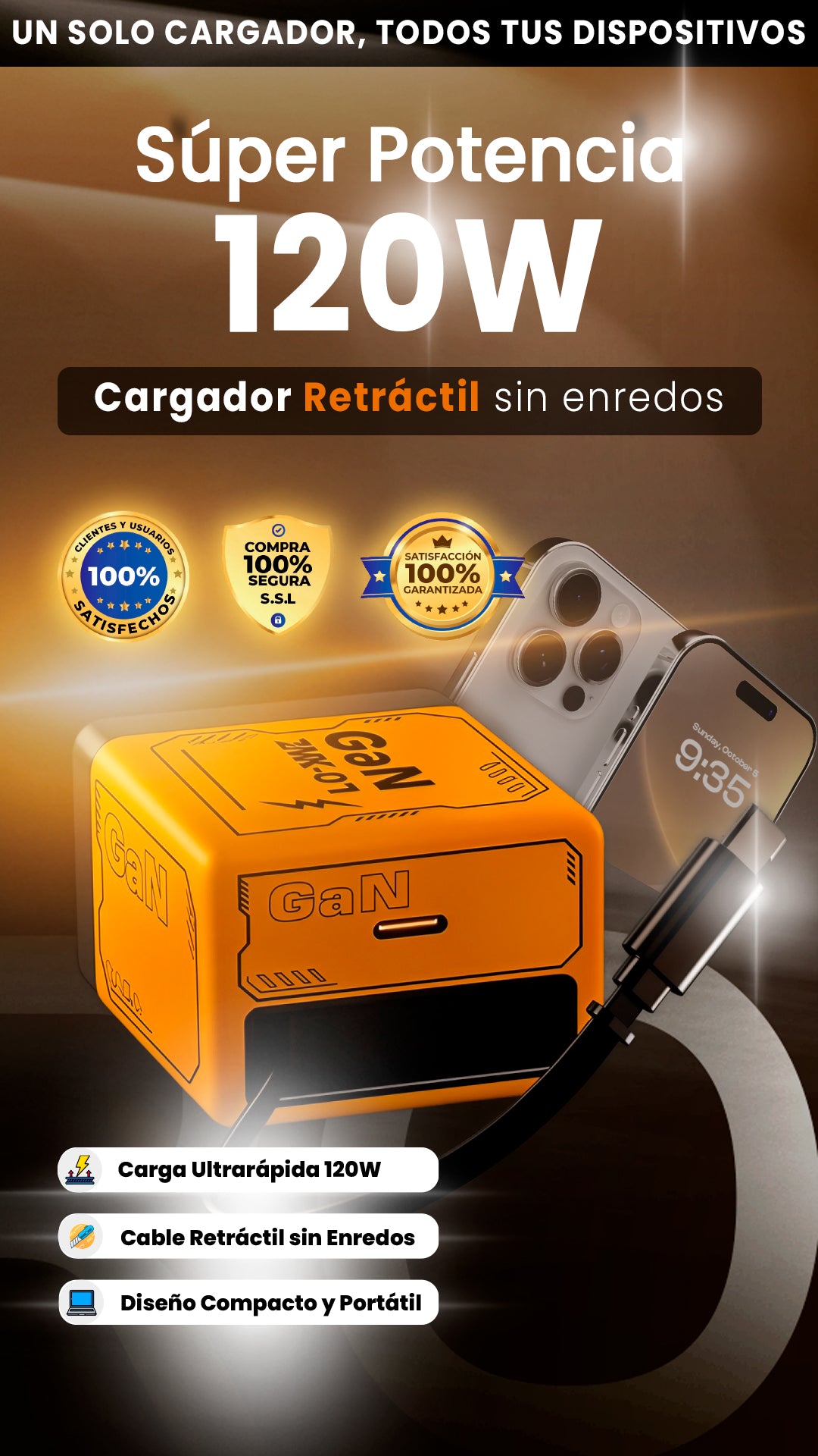Cargador Retráctil | 120 W Carga rapida