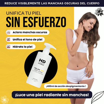 Melan Loción Corporal| Des pigmenta, Hidrata, Ilumina.